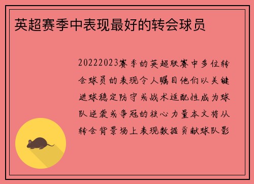 英超赛季中表现最好的转会球员