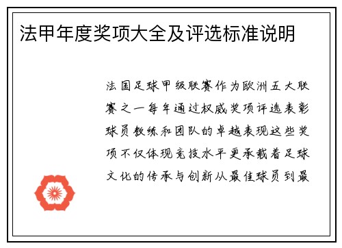 法甲年度奖项大全及评选标准说明