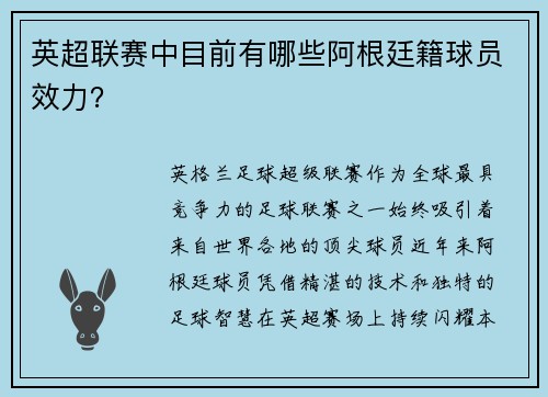 英超联赛中目前有哪些阿根廷籍球员效力？